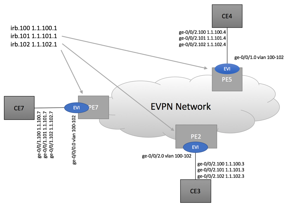 EVPN MPLS Port-Based VLAN-Aware Lab Topology